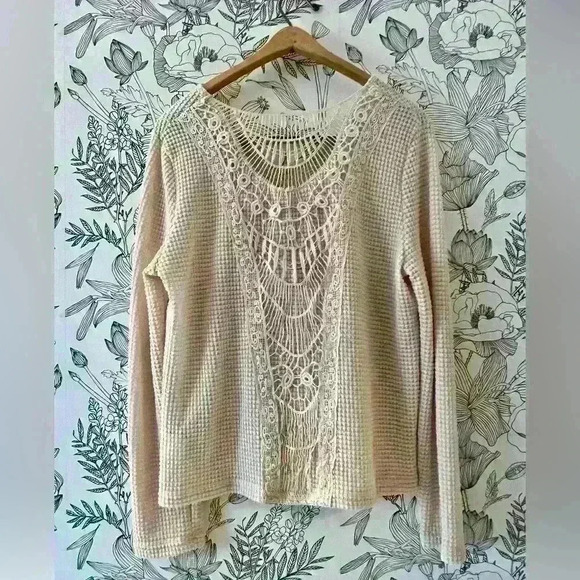 Tops - Long Sleeve Blouse with Lace Back